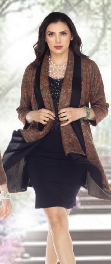 Cardigan - Layered Rayon and Knit - RJ23407TL