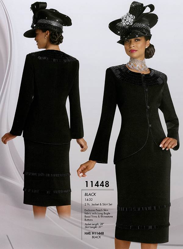 Jacket and Skirt Suit with Bugle Trim