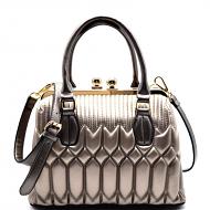 Quilted Double Clutch-top Metal Frame Satchel Handbag
