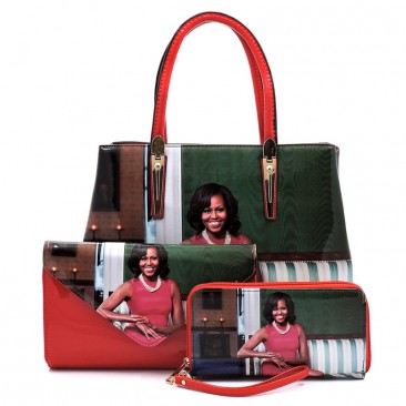 Michelle Obama Striped 3 in 1 Handbag, Clutch and Wallet Set - PUR200005