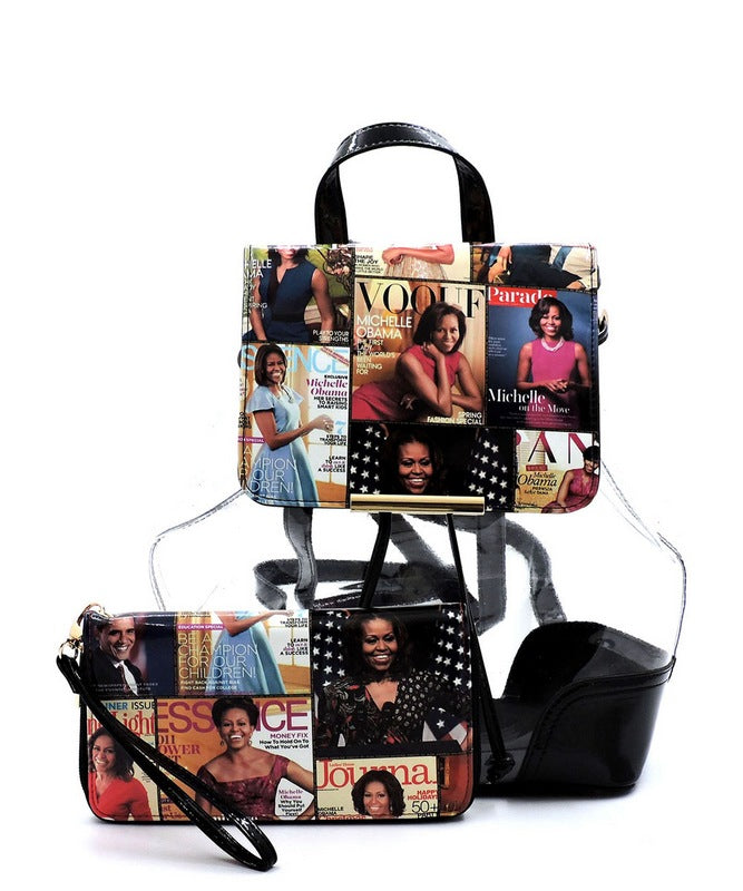 Michelle Obama Collage  2 in 1 See-Thru Drawstring Backpack & Wallet