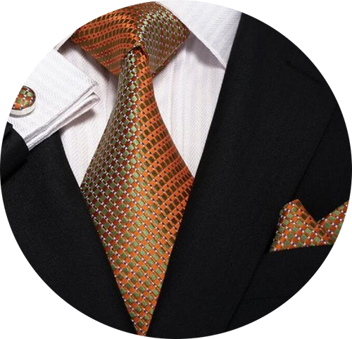 Copper and Green Necktie with Cuff Links