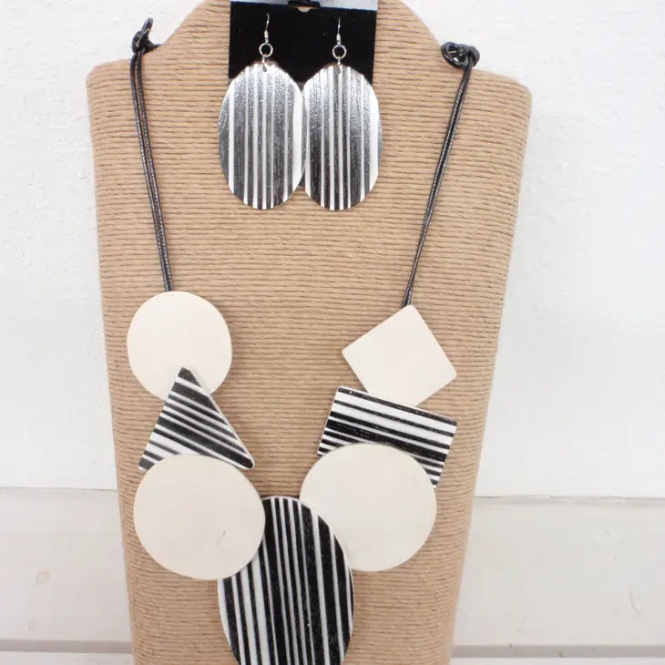 Black and White Stripe Necklace Set - Style #19851