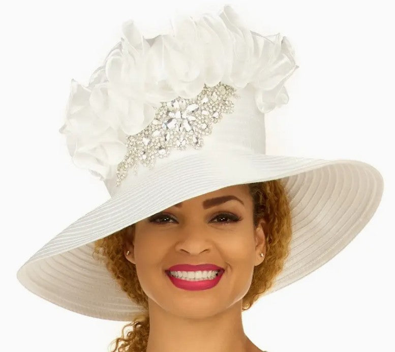 Ruffle Crown Wide Brim Hat w/ Beaded Sparkle Trim - Style #HAT-GI260003