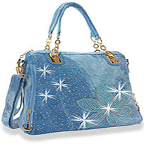 Rhinestone Flower Denim