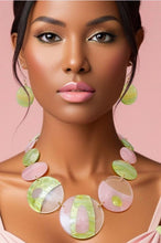 Load image into Gallery viewer, Pink Green Disc Collar Necklace and Earring Set
