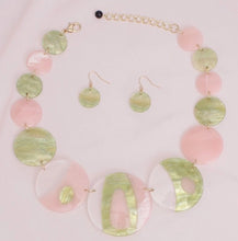 Load image into Gallery viewer, Pink Green Disc Collar Necklace and Earring Set

