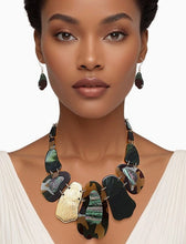 Load image into Gallery viewer, Bib Marbled Camo Green Link Necklace and Earring Set
