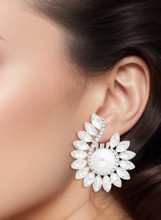 Clip On Medium Silver Hook Pearl Earrings