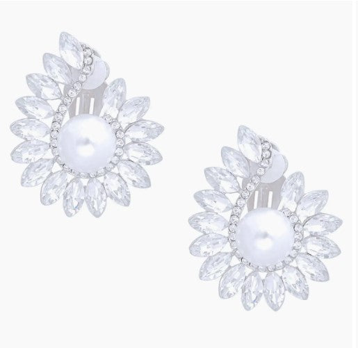 Clip On Medium Silver Hook Pearl Earrings