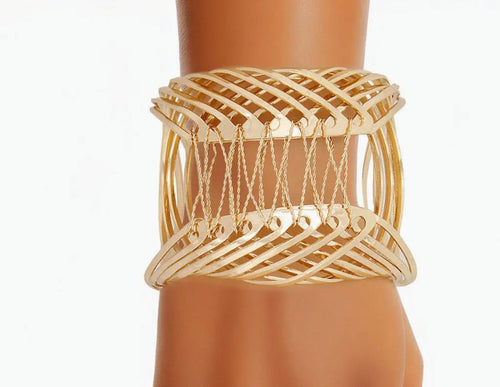 Bracelet Gold Woven Wire Metal Cuff