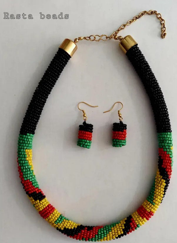 Necklace - Beaded colorful necklace and earring set - Rasta