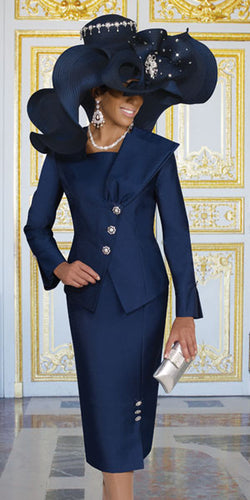 Donna Vinci Suit with Asymmetrical Jacket with rhinestone buttons
