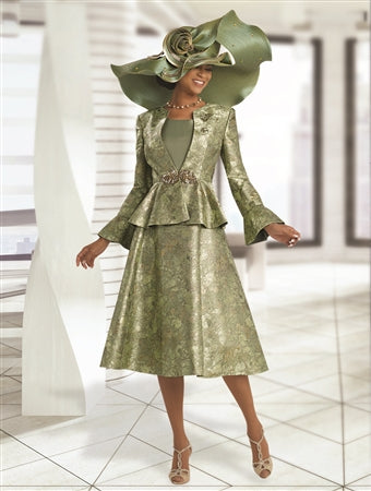Donna Vinci Stylish Brocade Peplum 3pc Suit