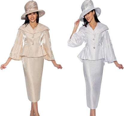 GMI Shimmer Shantung Skirt Suit with Peplum Jacket - 6792