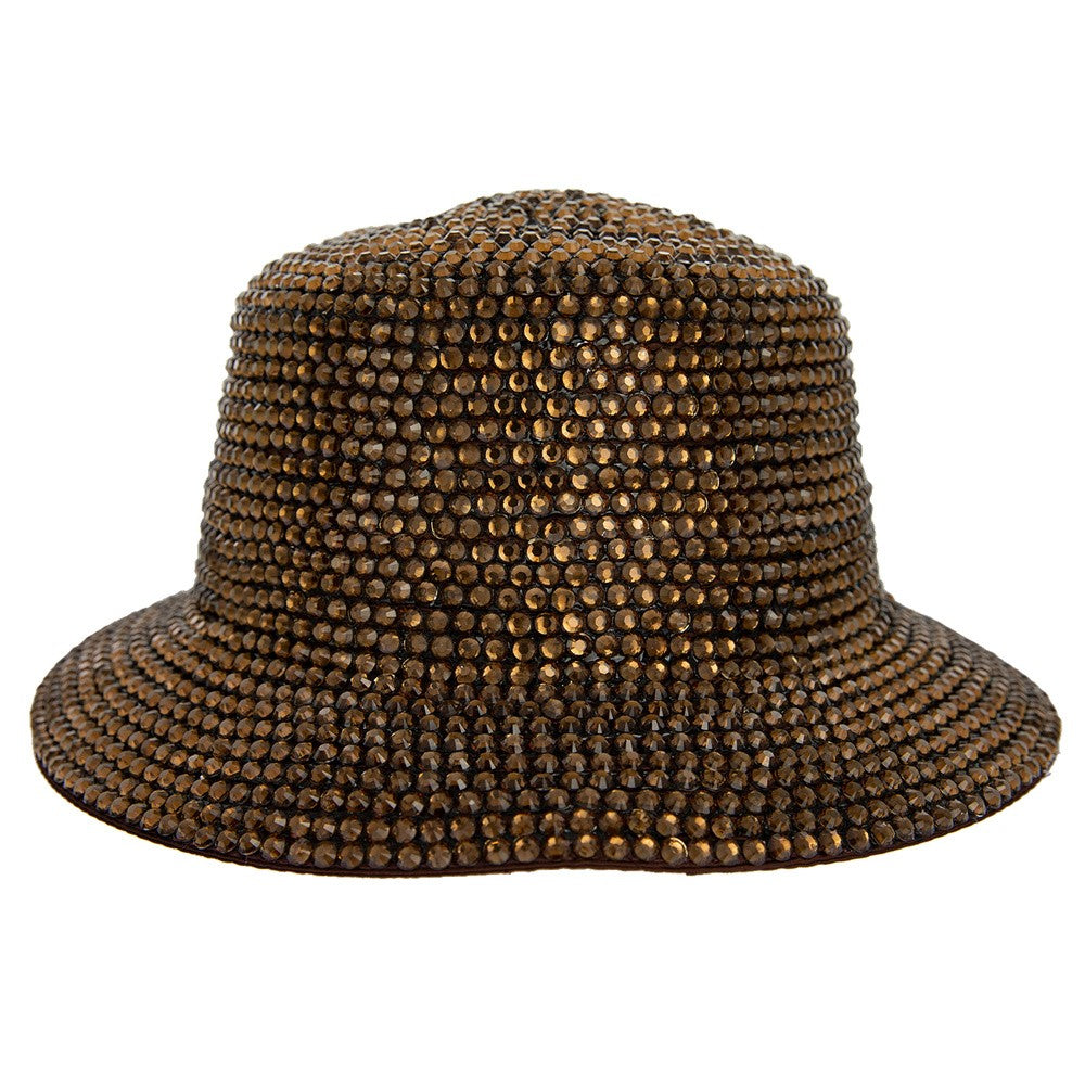 Rhinestone Bucket Hat - Brown