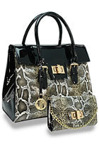 Snakeskin Print Twist Lock Patent Handbag Set