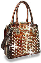 Rhinestone and Pearl Accent Patent Retro Frame Handbag