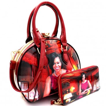 Michelle Obama Boutique Jewel Top Handbag Wallet Set - Style #PUR19-00006