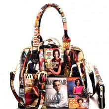 Load image into Gallery viewer, Michelle Obama Magazine Print Jewel-Top Satchel Wallet Set - Handbag
