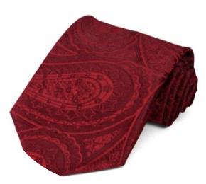 Crimson Red Paisley Necktie and Pocket Accent