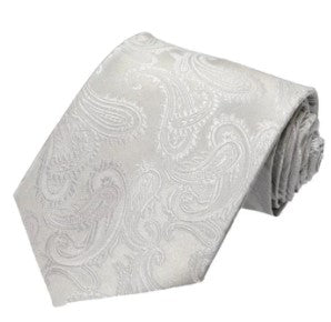 Silver Paisley Necktie - Extra Long
