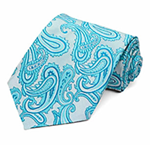 Turquoise Paisley Necktie - Extra Long