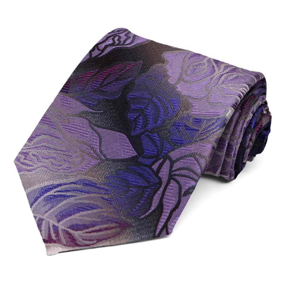 Purple Blue and Gray Floral Necktie