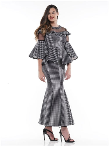 WHY - Houndstooth Peplum 2pc Skirt Set