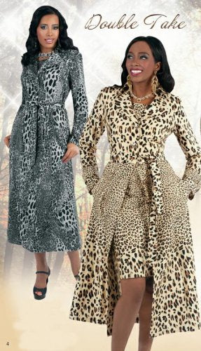 Odeliah - Style 8163 Animal Print Trench Coat 3pc Denim Suit